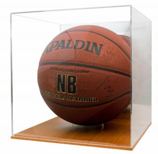 Acrylic Full Size Basketball Display Case Stand with Wood Floor and Mirror 2