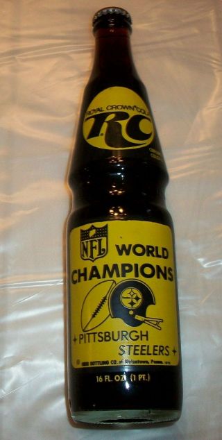 1975 Bowl Champions Pittsburgh Steelers R.  C.  Cola Bottle.