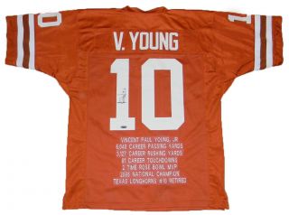 Vince Young Autographed Signed Texas Longhorns 10 Stat Jersey Tristar