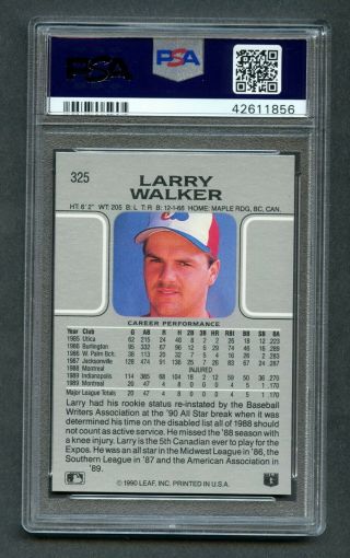 1990 Leaf Baseball Larry Walker RC 325 PSA 9 Expos Rookie 2