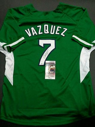 Christian Vazquez Boston Red Sox Autographed Custom Green Style Jersey Jsa -