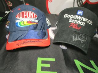 Dale Earnhardt And Jeff Gordon Autographed Signed Caps.  Hats.