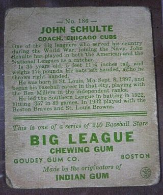 1933 GOUDEY BIG LEAGUE CHEWING GUM - 