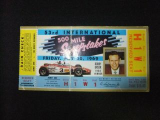Vintage 1968 Indy 500 Race Ticket Stub Bobby Unser Winner In 1968