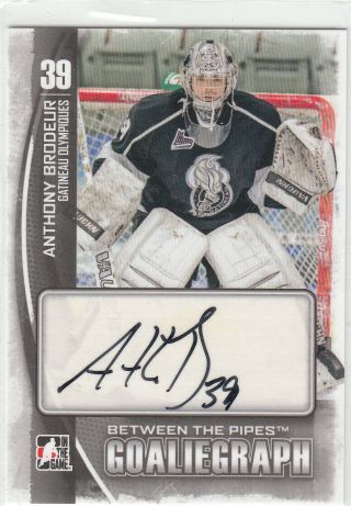 13/14 Itg Between The Pipes Anthony Brodeur Goaliegraph Autograph Auto