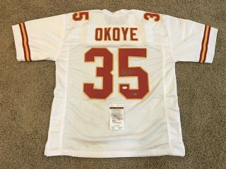 Christian Okoye Signed Auto Kansas City Chiefs White Jersey Jsa Autographed