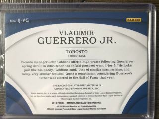2018 Panini Immaculate Vladimir Guerrero jr.  Jumbo Patch,  Jersey Number /10,  rc 2