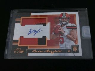 Baker Mayfield 37/49 2018 Panini One Rookie RPA Auto Dual 2 Color Jersey Patch 2