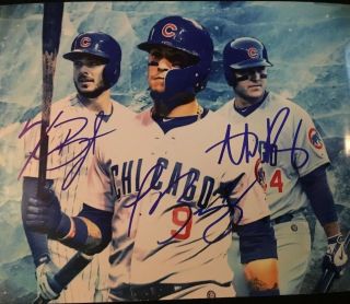 Javier Baez Kris Bryant Anthony Rizzo Signed Chicago Cubs 8x10 Photo
