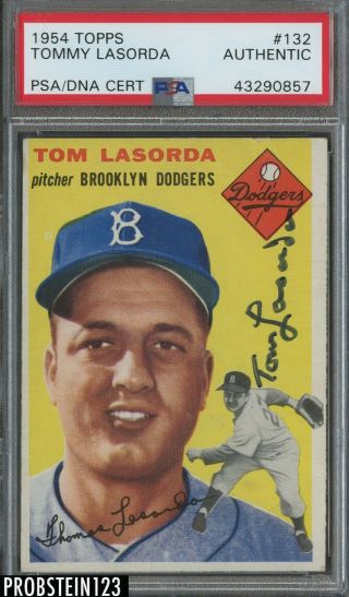1954 Topps 132 Tommy Lasorda Dodgers Rc Rookie Signed Auto Psa/dna