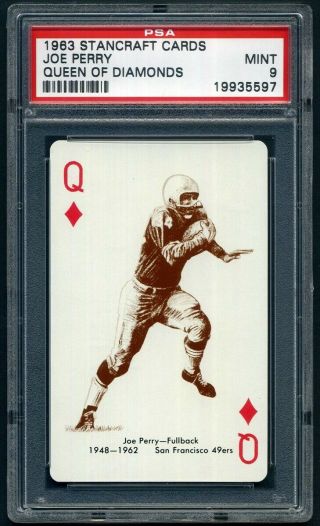 1963 Stancraft Cards Queen Of Diamonds Red Joe Perry Psa 9 San Francisco 49ers