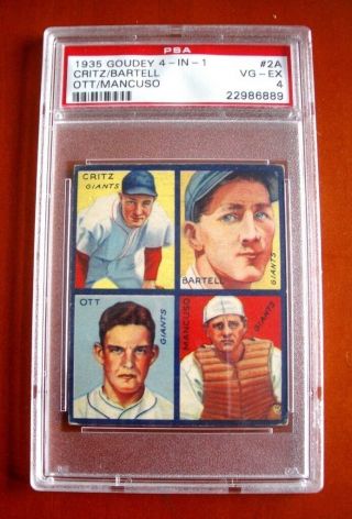 1935 Goudey 4 - In - 1 2 - A Critz/bartell/mel Ott/mancuso Baseball Card Psa 4