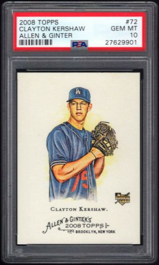 2008 Topps Allen & Ginter Rookie Card 72 Clayton Kershaw Rc Dodgers Psa 10