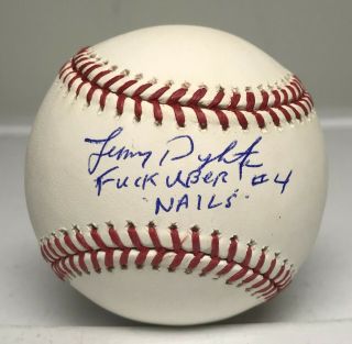 Lenny Dykstra " Nails " Signed Inscribed Baseball Autographed Jsa Mets