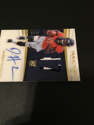 2018 IMMACULATE DaeSEAN HAMILTON RPA ROOKIE NUMBERS 2 COLOR AUTO PATCH SSP 3/17 3