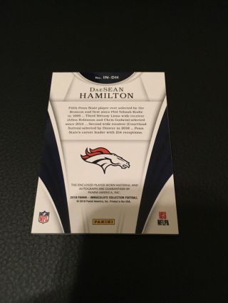2018 IMMACULATE DaeSEAN HAMILTON RPA ROOKIE NUMBERS 2 COLOR AUTO PATCH SSP 3/17 5