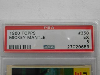 Mickey Mantle 1960 Topps 350 psa 5 EX - Item 3390 4