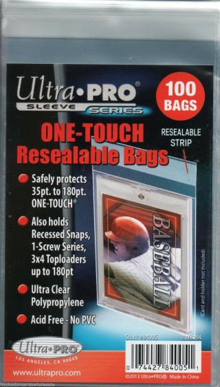 1 Pack Of 100 Ultra Pro One Touch Resealable Poly Bags Sleeves For Card Storage