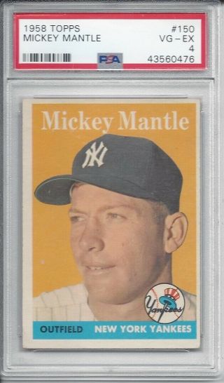 Mickey Mantle 1958 Topps 150 Psa 4 Vgex Vg - Ex York Yankees