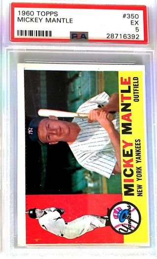1960 Topps Mickey Mantle 350 Psa 5 Ex,  Yankees,  Hof