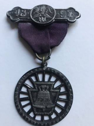 Vintage 1897 Philadelphia League Of American Wheelmen Medal Badge With Ribbon