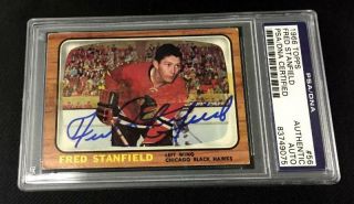 Fred Stanfield Signed 1966 Topps Chicago Blackhawks Card 56 Psa/dna 83749075