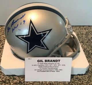 Gil Brandt Hof 19 Autographed Dallas Cowboys Mini Helmet Tristar Certification.