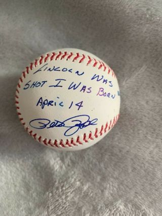 Pete Rose Signed Inscribed Oml Baseball Psa Dna Lincoln Shot I’m Born April 14