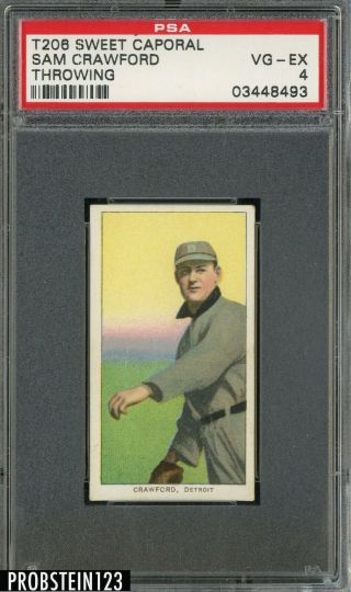 T206 Sam Crawford Hof Throwing Sweet Caporal 350 Subjects Psa 4 Vg - Ex