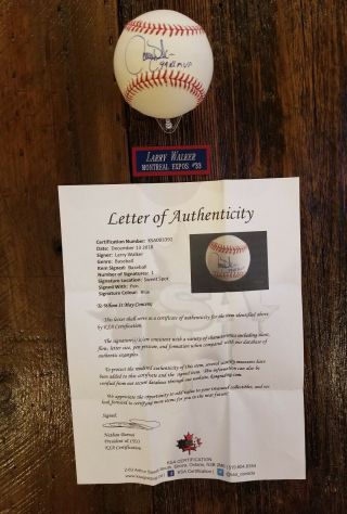 Larry Walker Montreal Expos Autographed Signed Baseball Ball Jsa