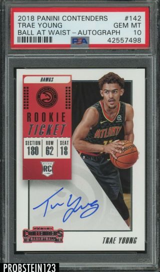 2018 - 19 Contenders Rookie Ticket Ball At Waist Trae Young Rc Auto Psa 10