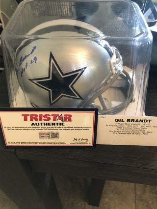Gil Brandt Signed/Autographed Dallas Cowboys Mini Helmet w/ HOF 19 JSA 2