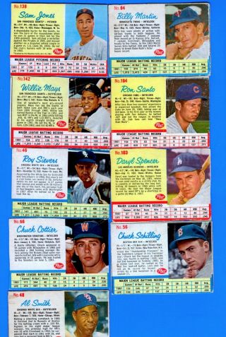 1962 Post Cereal Baseball Cards (17) Koufax,  Yaz,  Snider,  Ashburn,  Cepeda,  Mays 2