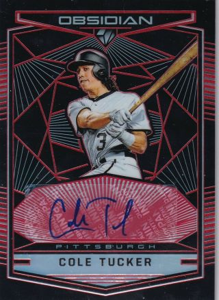 Cole Tucker 2019 Panini Chronicles Obsidian Red Etch Auto 4/25 Pirates