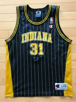 Vtg Champion Indiana Pacers Reggie Miller Youth Jersey Sz L 14 - 16 Pin Stripe
