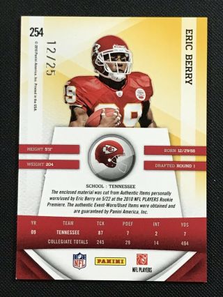 2010 Panini Gridiron Gear Eric Berry RC Jersey 12/25 - Hand Signed Auto 2