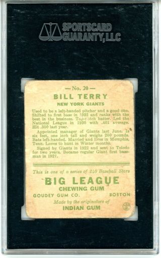 1933 Goudey 20 Bill Terry SGC 2 2