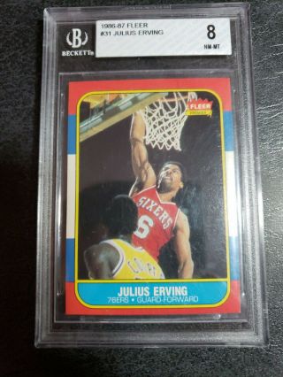 1986 - 87 Fleer Basketball 31 Julius Erving Philadelphia 76ers Hof Bgs 8 Nm - Mt