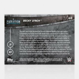 2018 TOPPS NOW WWE 65 BECKY LYNCH DEFEATS CHARLOTTE FLAIR AT EVOLUTION 2