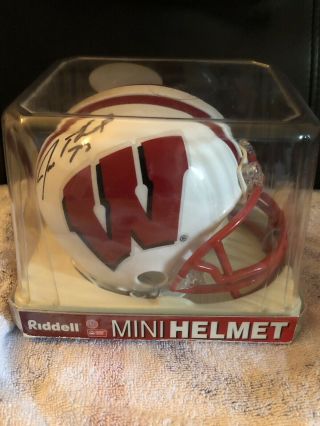 Barry Alvarez Joe Thomas Autographed Mini Football Helmet Signed Badgers Auto 6