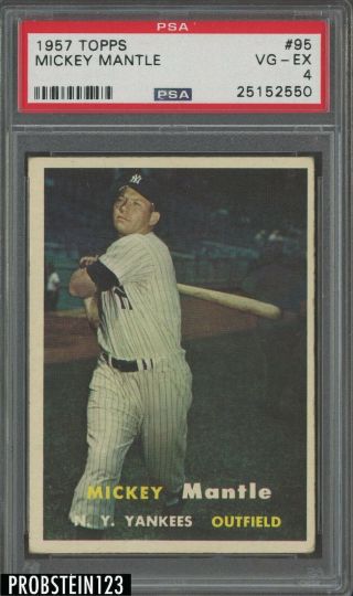 1957 Topps 95 Mickey Mantle York Yankees Hof Psa 4 Vg - Ex