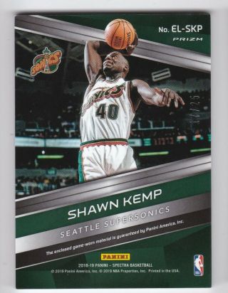 18 - 19 Spectra Shawn Kemp Epic Legends Jersey Patch Neon Green 17/25 SUPERSONICS 2