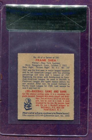 1949 BOWMAN FRANK SHEA NY YANKEES 49 BGS 5.  5 EX, 2
