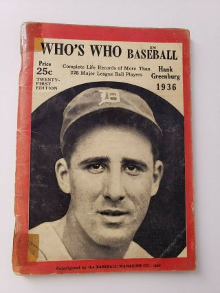 1936 Vintage Whos Who In Baseball Records Book 21st Edition Hank Greenburg Cover