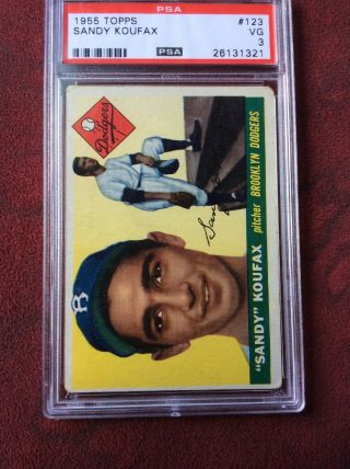 1955 Topps 123 Sandy Koufax Brooklyn Dodgers Rookie Rc Psa 3 Vg