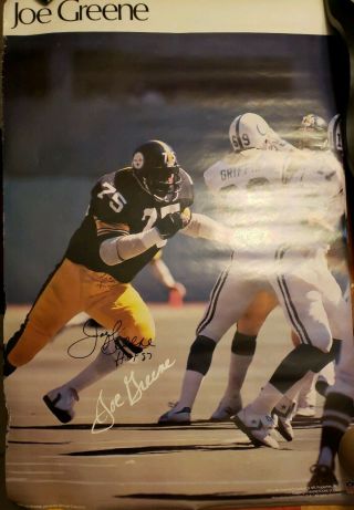 Mean Joe Greene Hand Signed Autographed Poster 31.  5x21 Pittsburgh Steelers