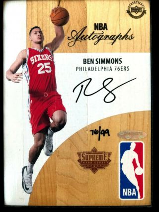 2017 - 18 Upper Deck Supreme Hard Court Basketball Ben Simmons Rc Auto 76/99
