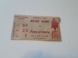 1954 Notre Dame Vs Pennsylvania Football Ticket Stub