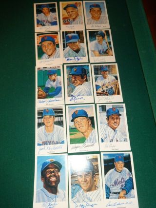 15 Signed Autographed 1969 Mets Ron Lewis Postcards Cardwell,  Yost,  Charles Weis