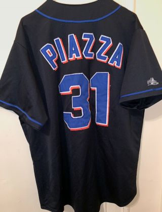 Vtg Mike Piazza York Mets Majestic Mlb Baseball Black Sewn Stitched Jersey L